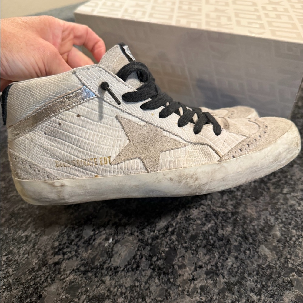 RARE Golden Goose Mid Star Sneakers White Python & Suede Size 39 EUC w Dust Bag🖤 - Picture 3 of 17